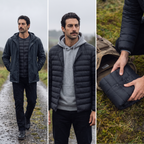 Three ways to wear the Terrabound Men's Down Jacket: under a waterproof, under a hoodie, folded into a rucksack