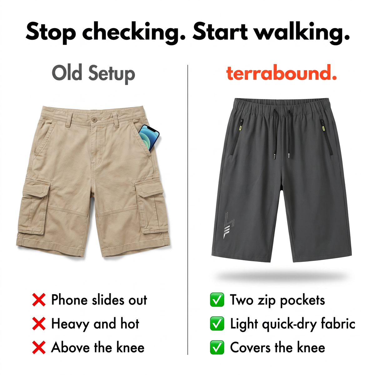 Men's 3/4 shorts - compared with cotton cargo shorts