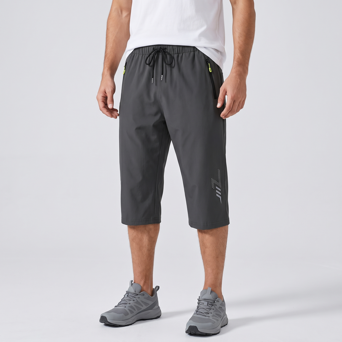 Men's 3/4 shorts in grey - worn front view