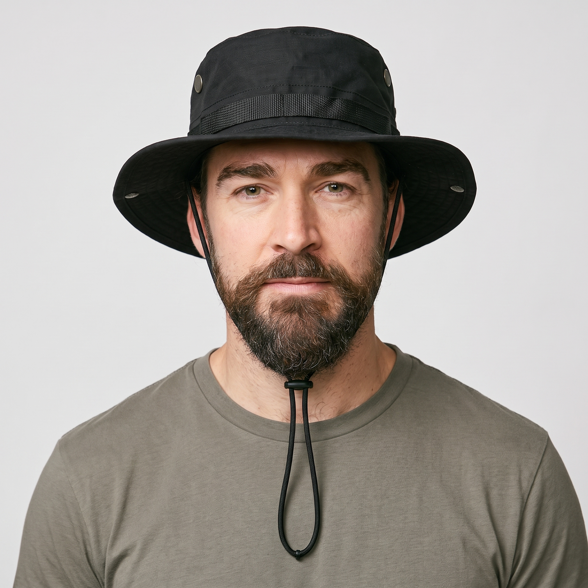 Man wearing the Terrabound men's boonie hat in black, front view
