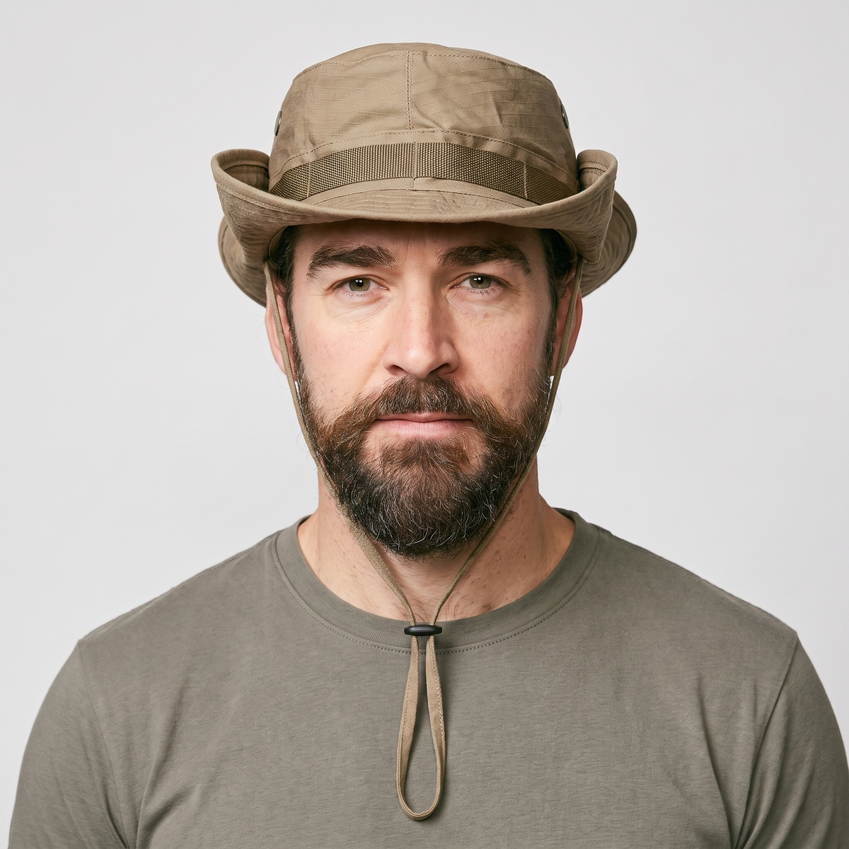Man wearing the Terrabound men's boonie hat in olive green, front view