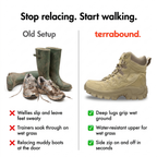 Side zip walking boots compared with wellies and trainers