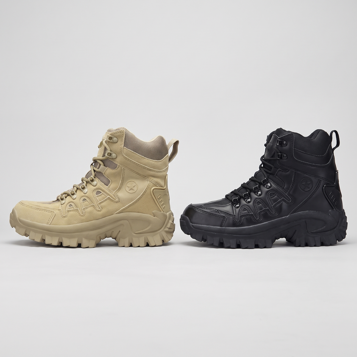 Men's side zip walking boots in khaki and black