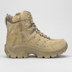 Men's walking boot in khaki showing the full-length inner side zip