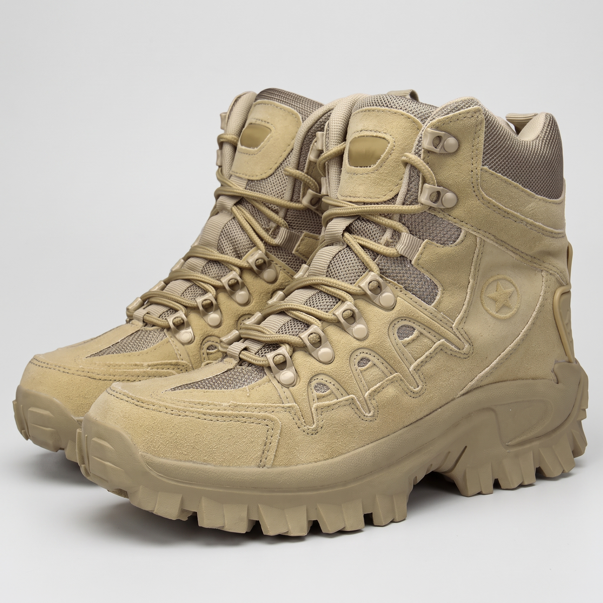 Pair of men's side zip walking boots in khaki
