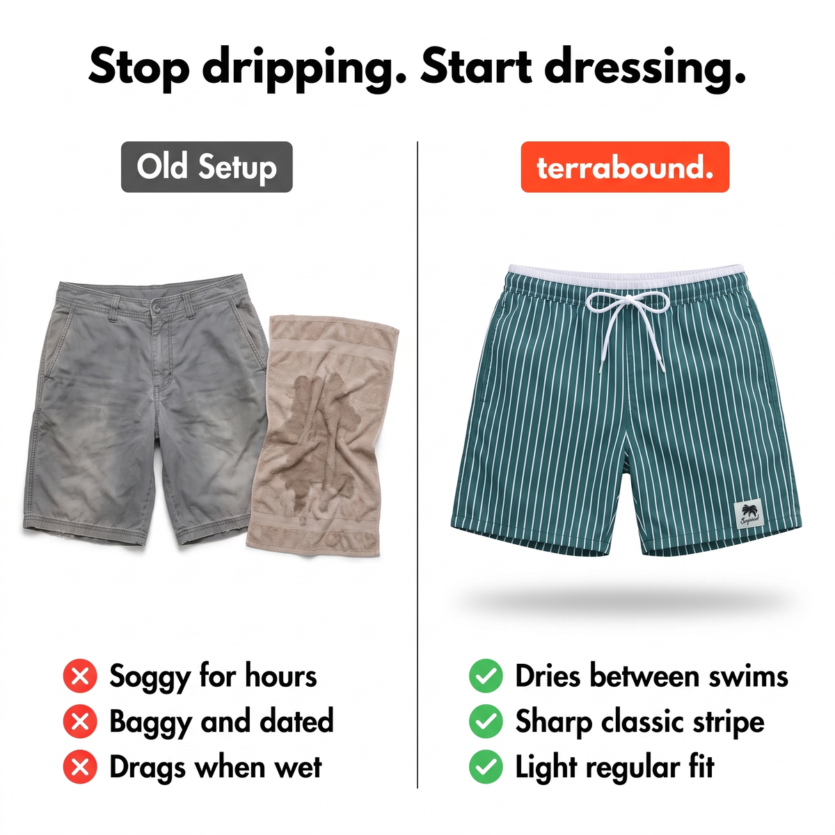 Men's striped swim shorts - compared with old board shorts