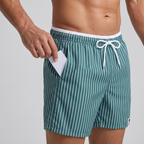 Men's striped swim shorts - side pocket holds a key card