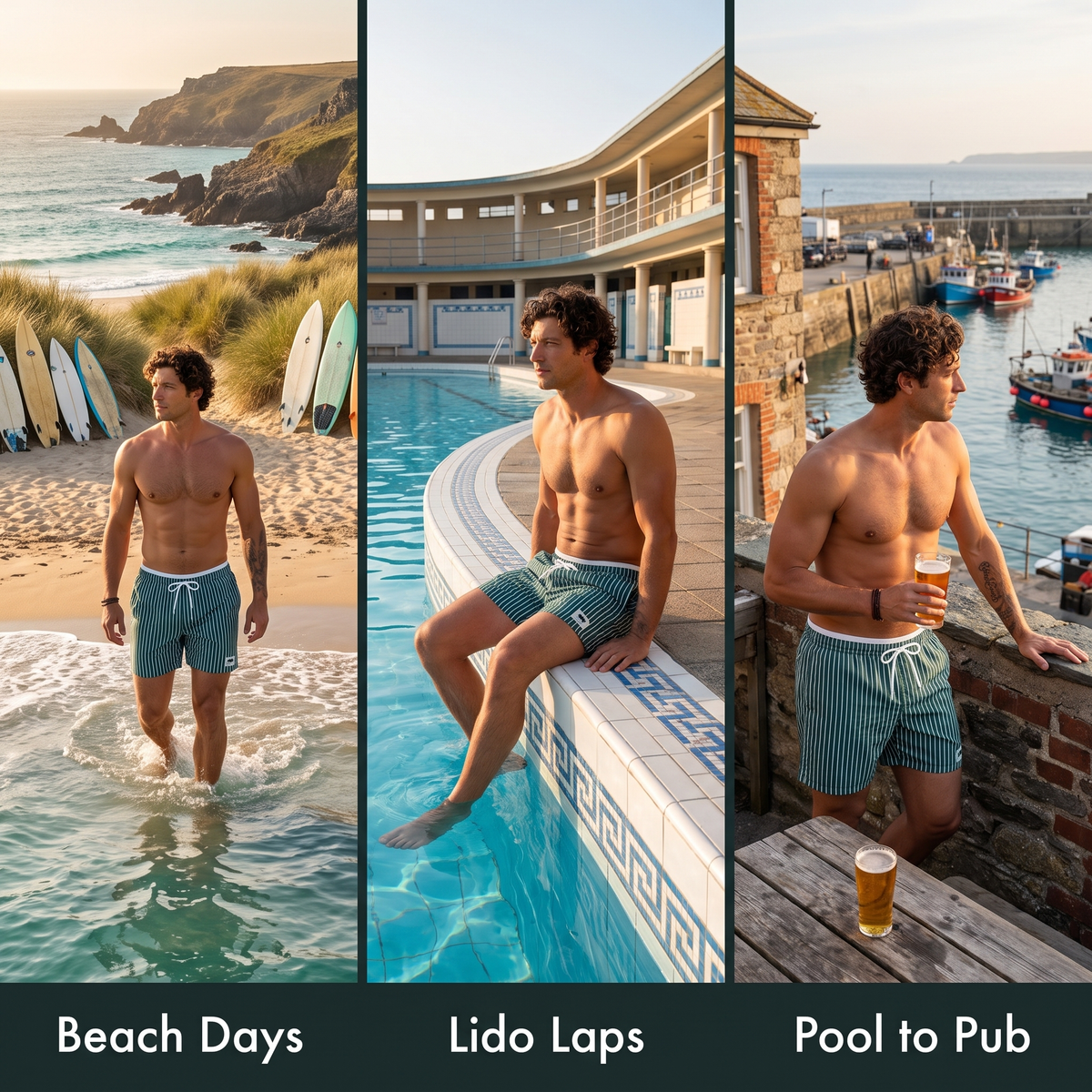 Men's striped swim shorts - beach lido and pub
