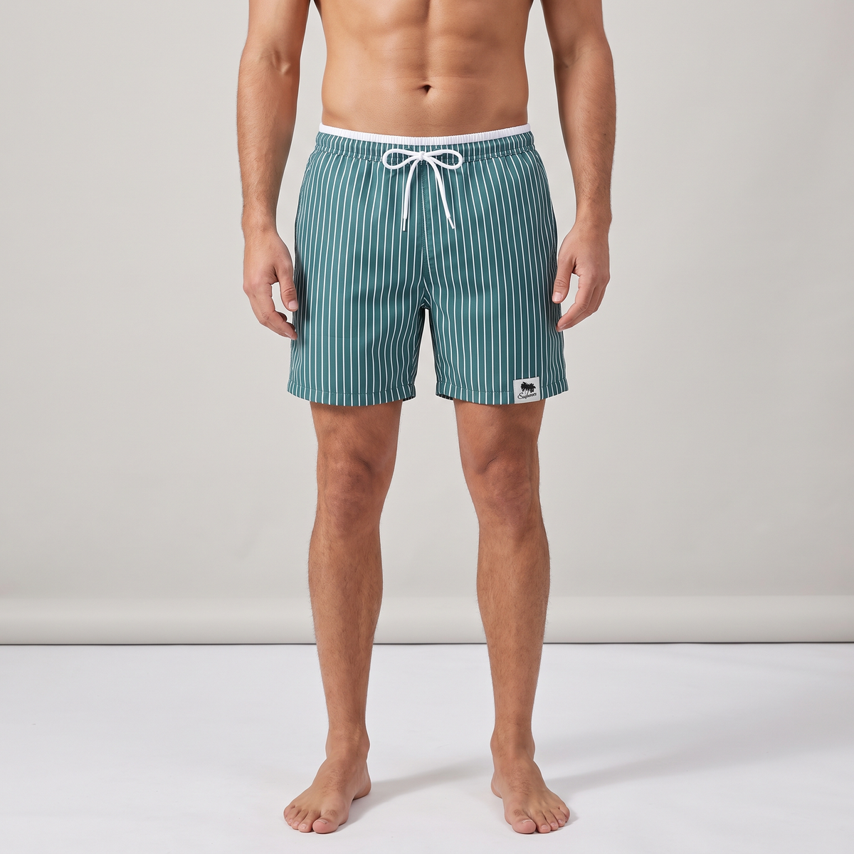 Men's striped swim shorts - worn front view