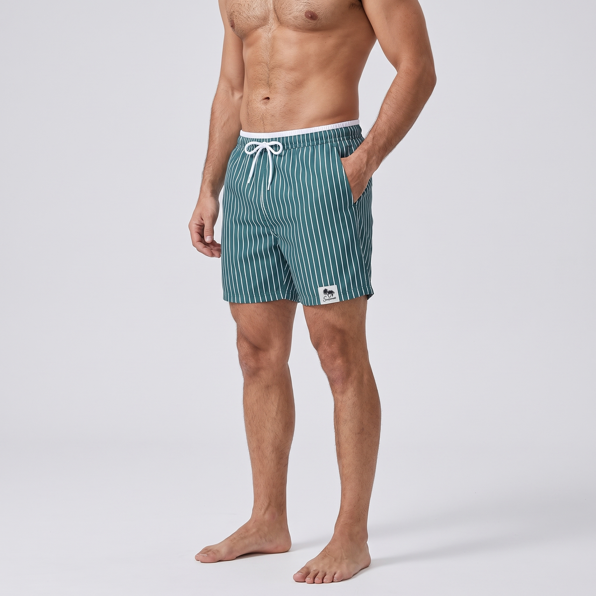 Men's striped swim shorts - three-quarter side view