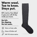 Merino wool knee high socks: warm wool, toe to knee, stays put