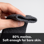 Folded cuff of an 80 per cent merino wool knee high sock