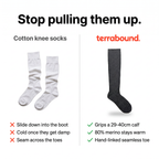 Cotton knee socks compared with Terrabound merino knee high socks