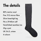 Spec card for merino wool knee high socks