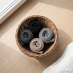 All four colours of merino wool knee high socks in a basket