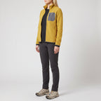 The mustard fleece jacket worn, three-quarter side view