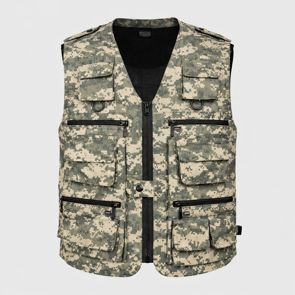 Men’s Camouflage Outdoor Utility Vest – Multi-Pocket Field Vest for Fishing & Hiking