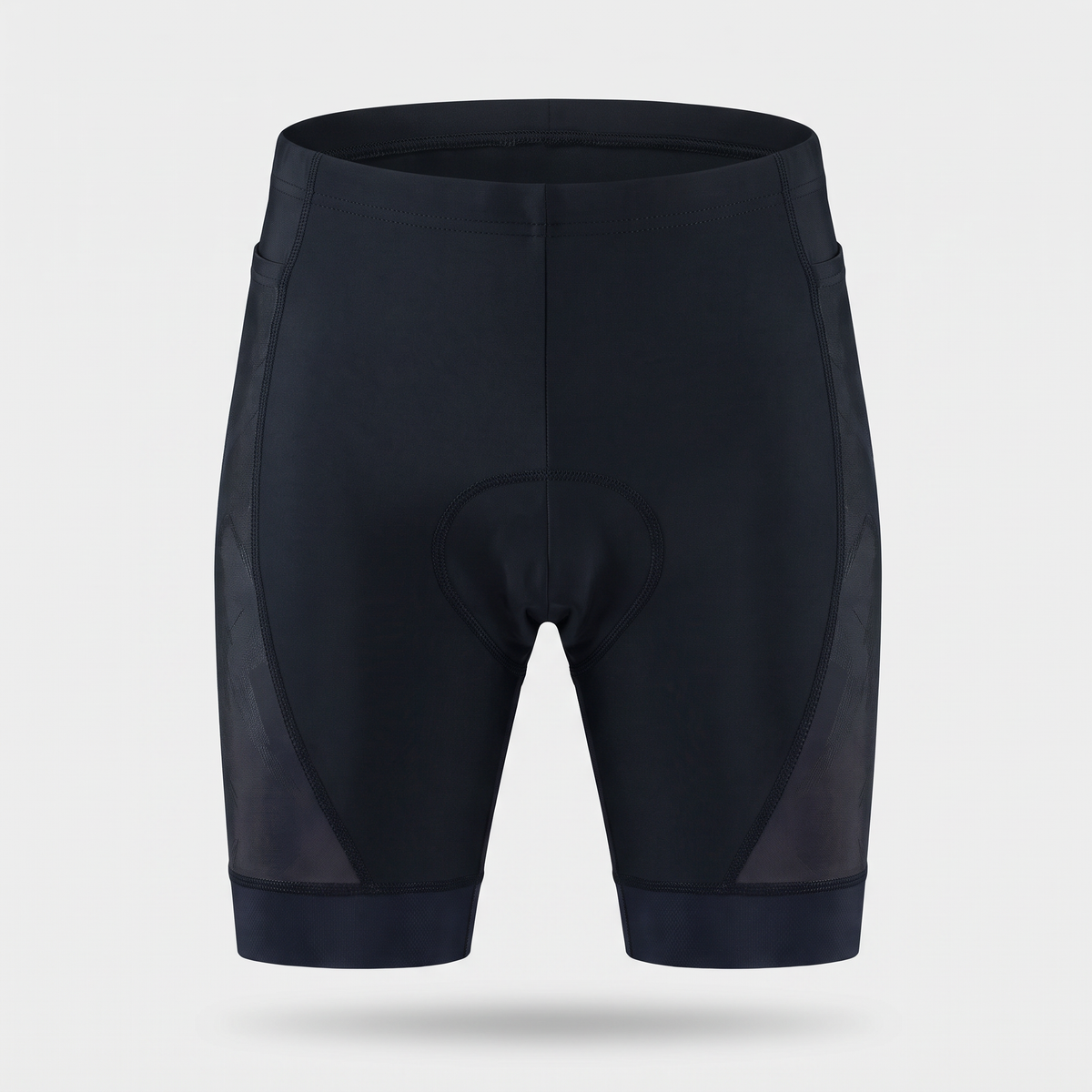 Men's padded cycling shorts in Black, front view