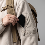 Zipped bellows pocket on the upper left sleeve with a rucksack strap
