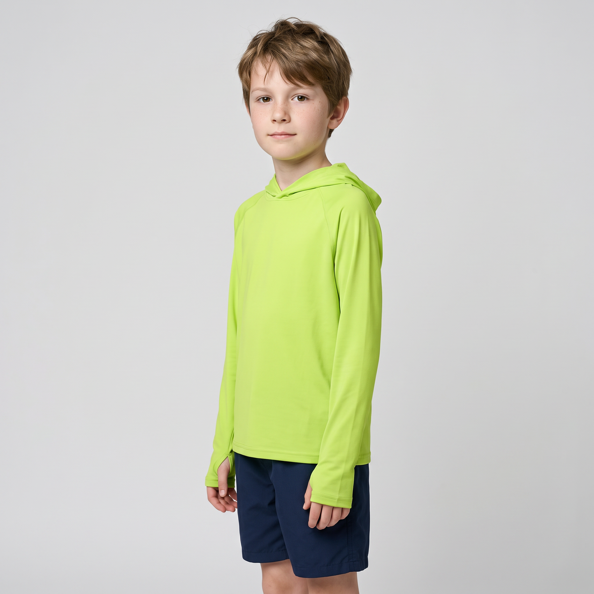 Kids' Sun Hoodie in Lime, side view