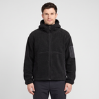 Men's hooded fleece jacket in Black worn front view