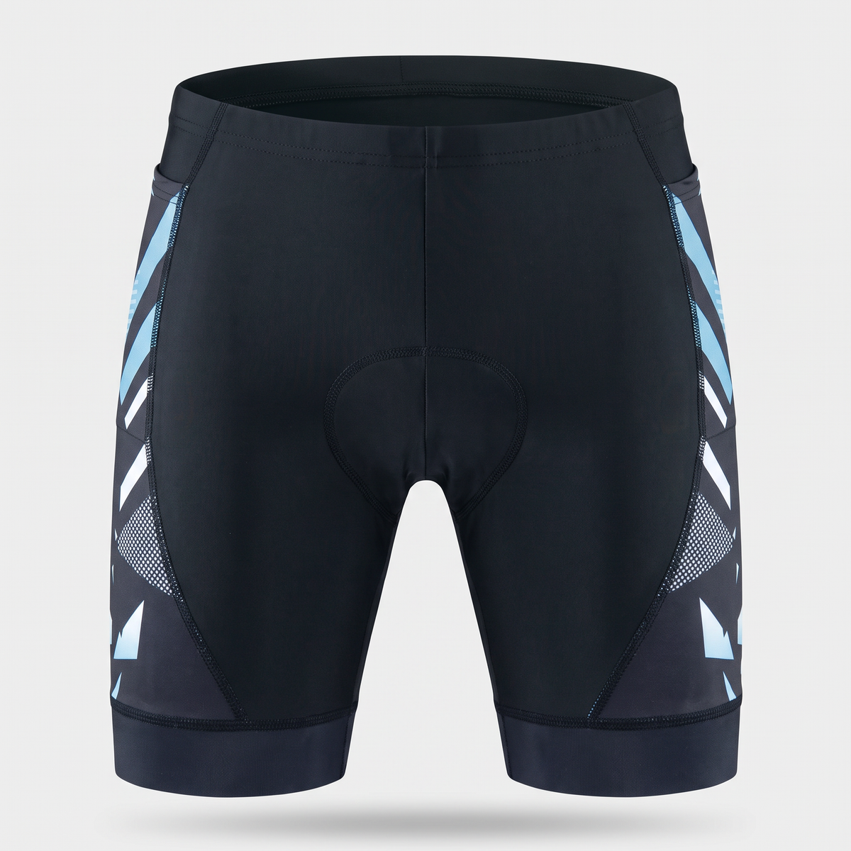 Men's padded cycling shorts in Light Blue, front view