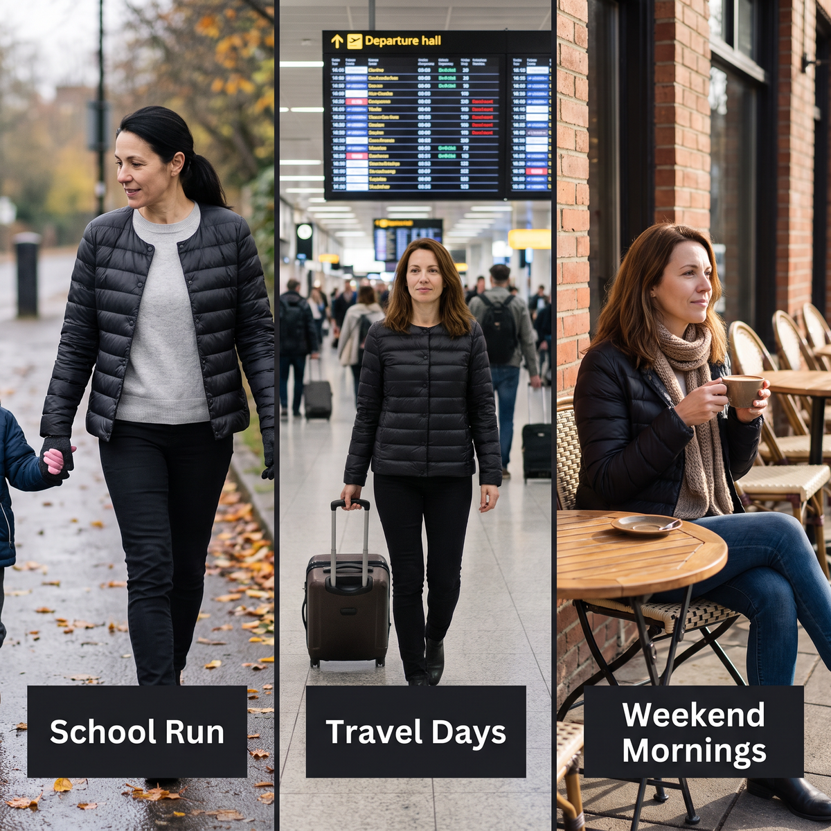 School run, travel days, weekend mornings in the puffer jacket