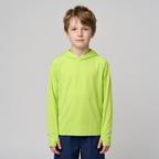 Kids' Sun Hoodie in Lime, front view on a child