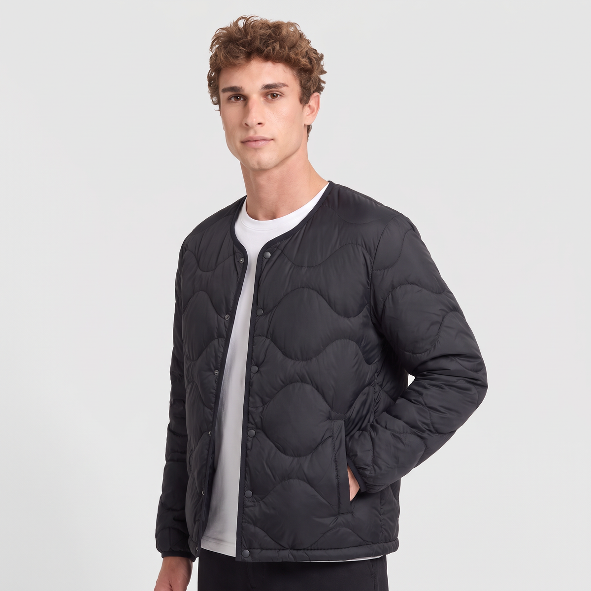 Terrabound Men's Puffer Jacket in Black, three-quarter view