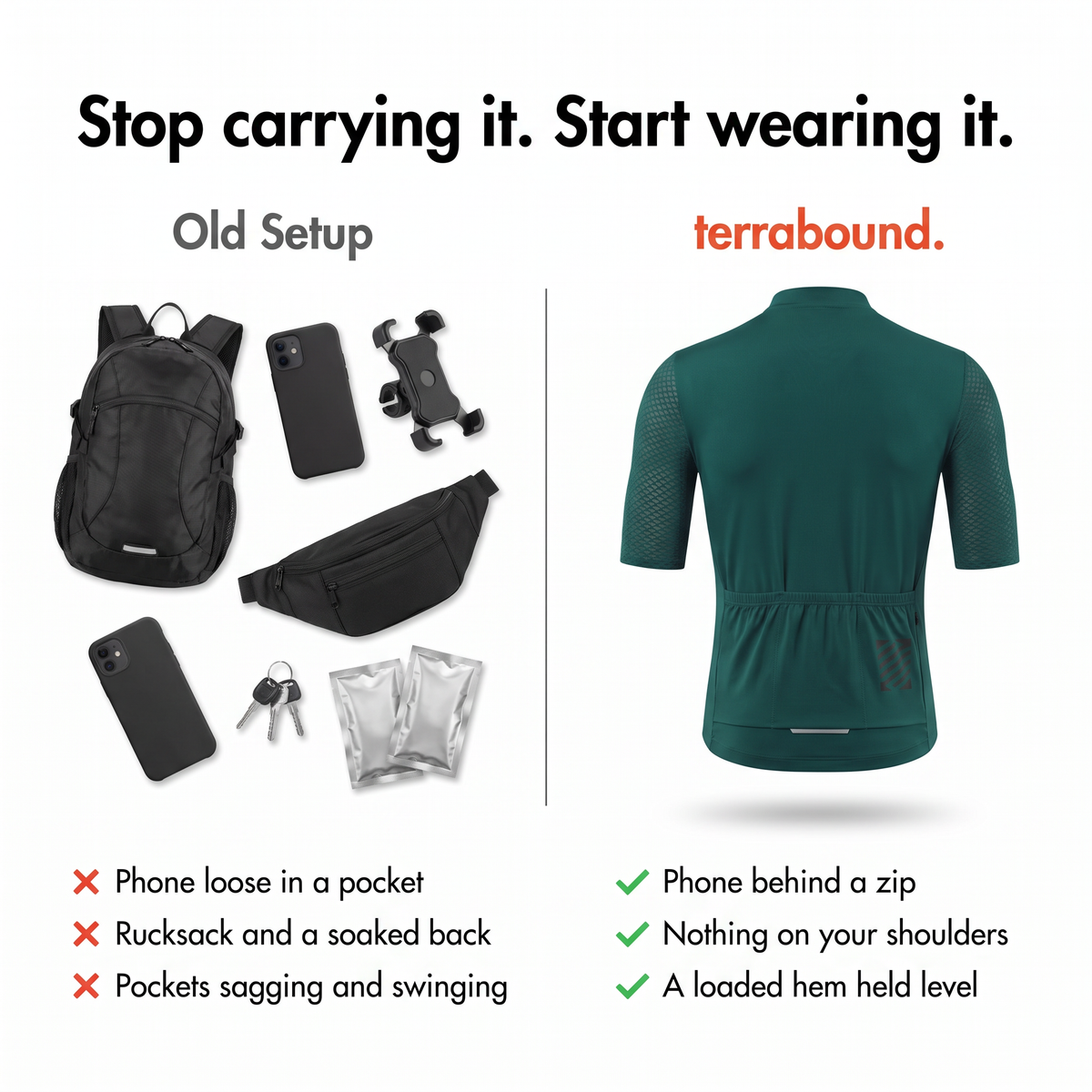 Old setup versus the cycling jersey comparison