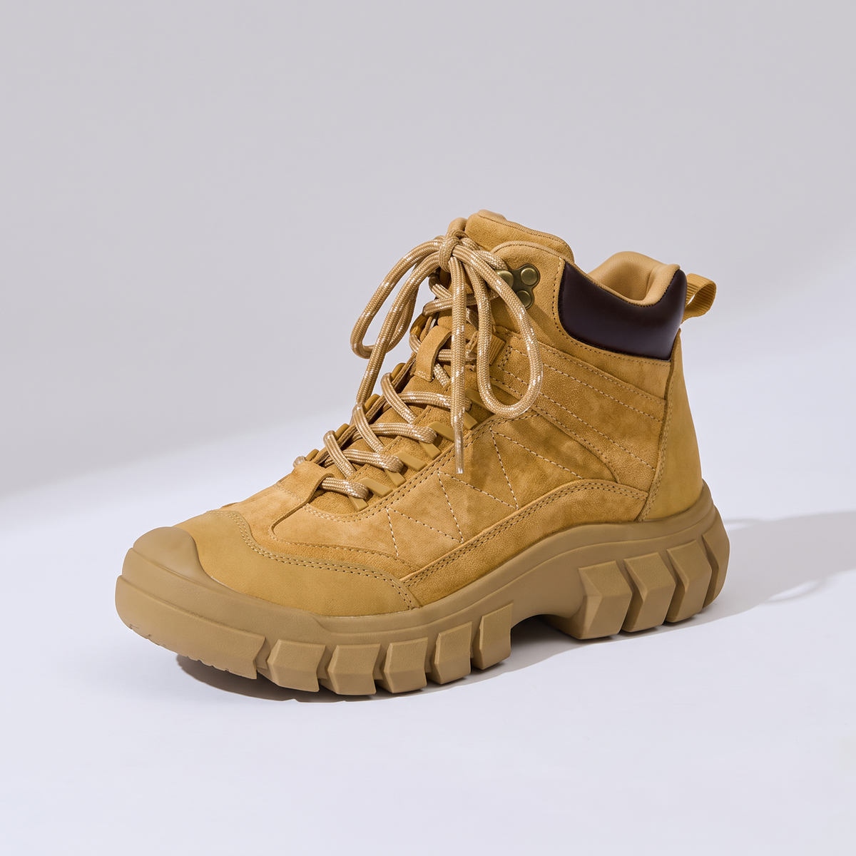 Terrabound Women's Walking Boots in Wheat, three-quarter view showing toe, laces and lug sole