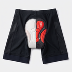 Cycling shorts opened to show the 4D gel chamois pad stitched inside the seat