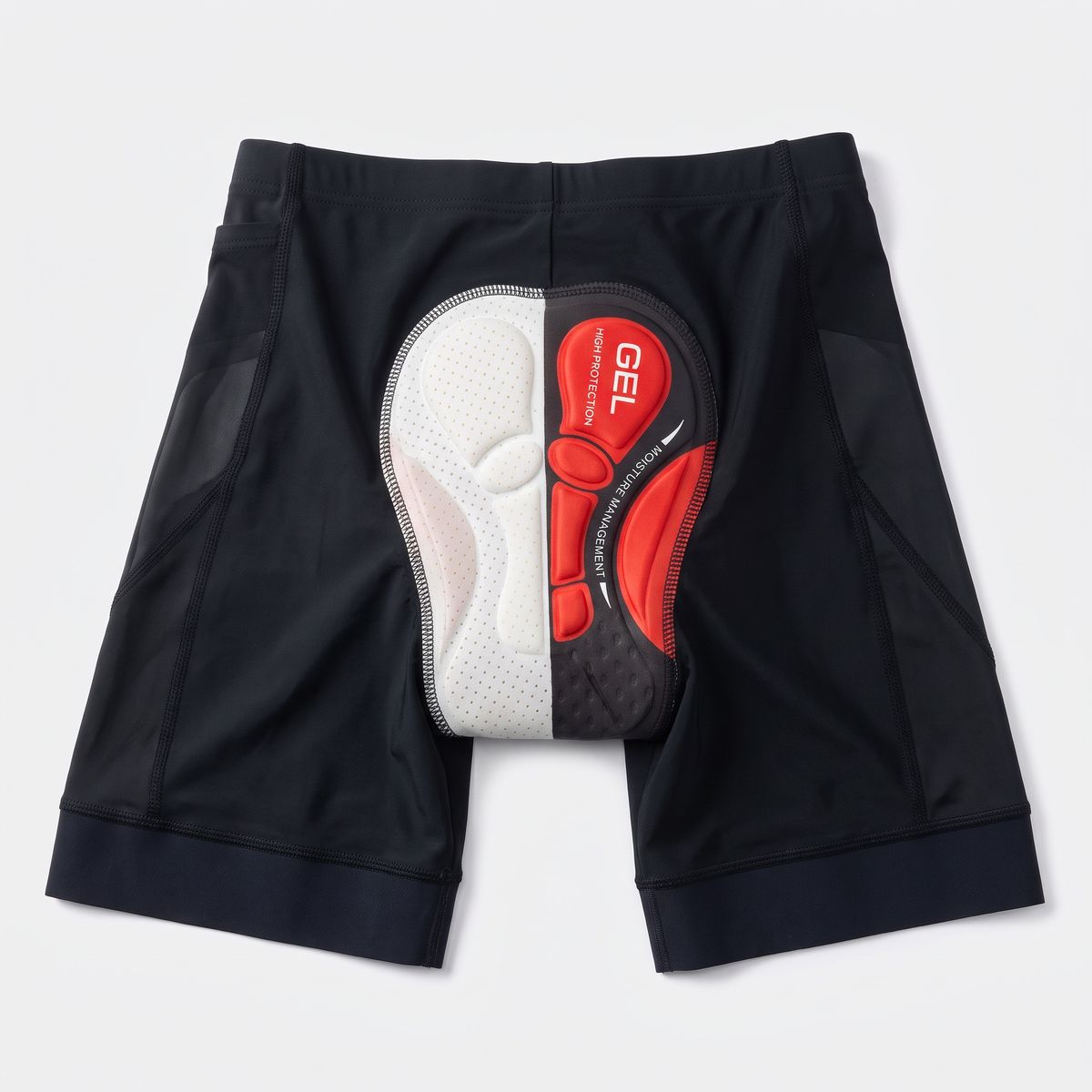 Cycling shorts opened to show the 4D gel chamois pad stitched inside the seat