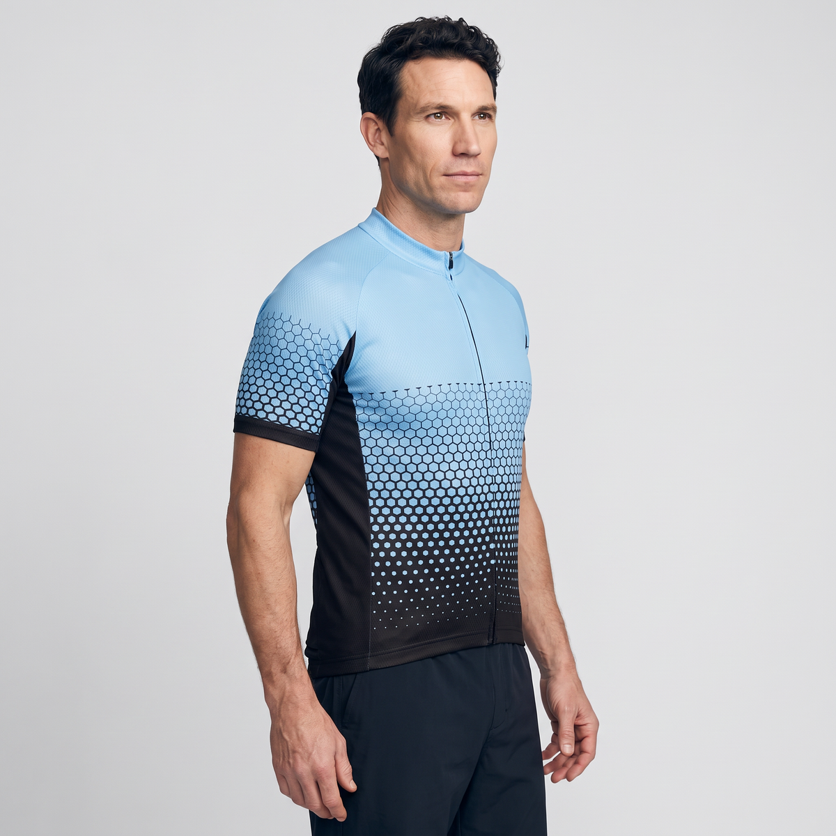 Men's cycling jersey in peacock blue, side view