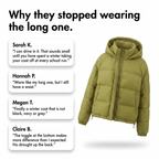 Customer comments about swapping a long puffer for this short hooded down jacket
