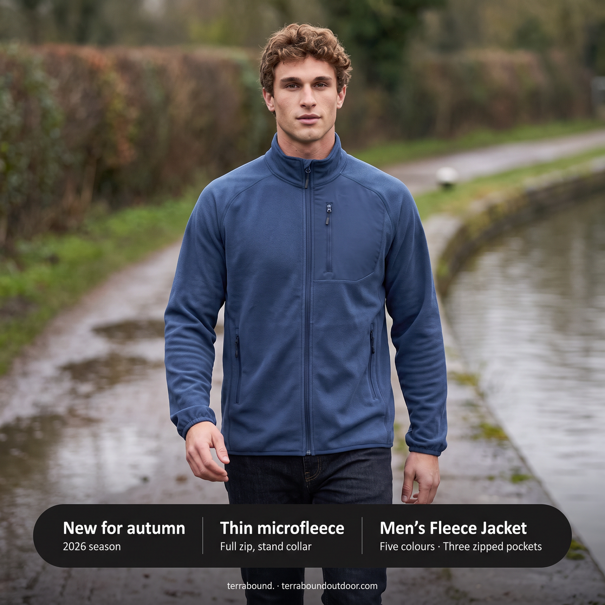Terrabound Men's Fleece Jacket, new for autumn 2026: thin microfleece, full zip and stand collar, five colours, three zipped pockets