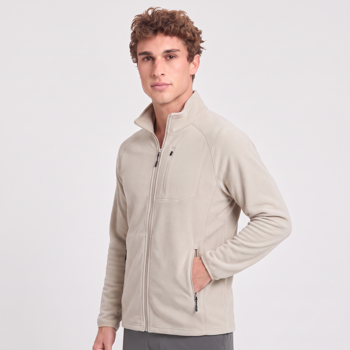 Terrabound Men's Fleece Jacket in Stone, three-quarter view
