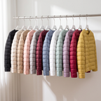 Women's Puffer Jacket in all twelve colours on a rail