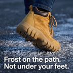 Close-up of the deep lug sole of the Women's Walking Boots on a frosty path