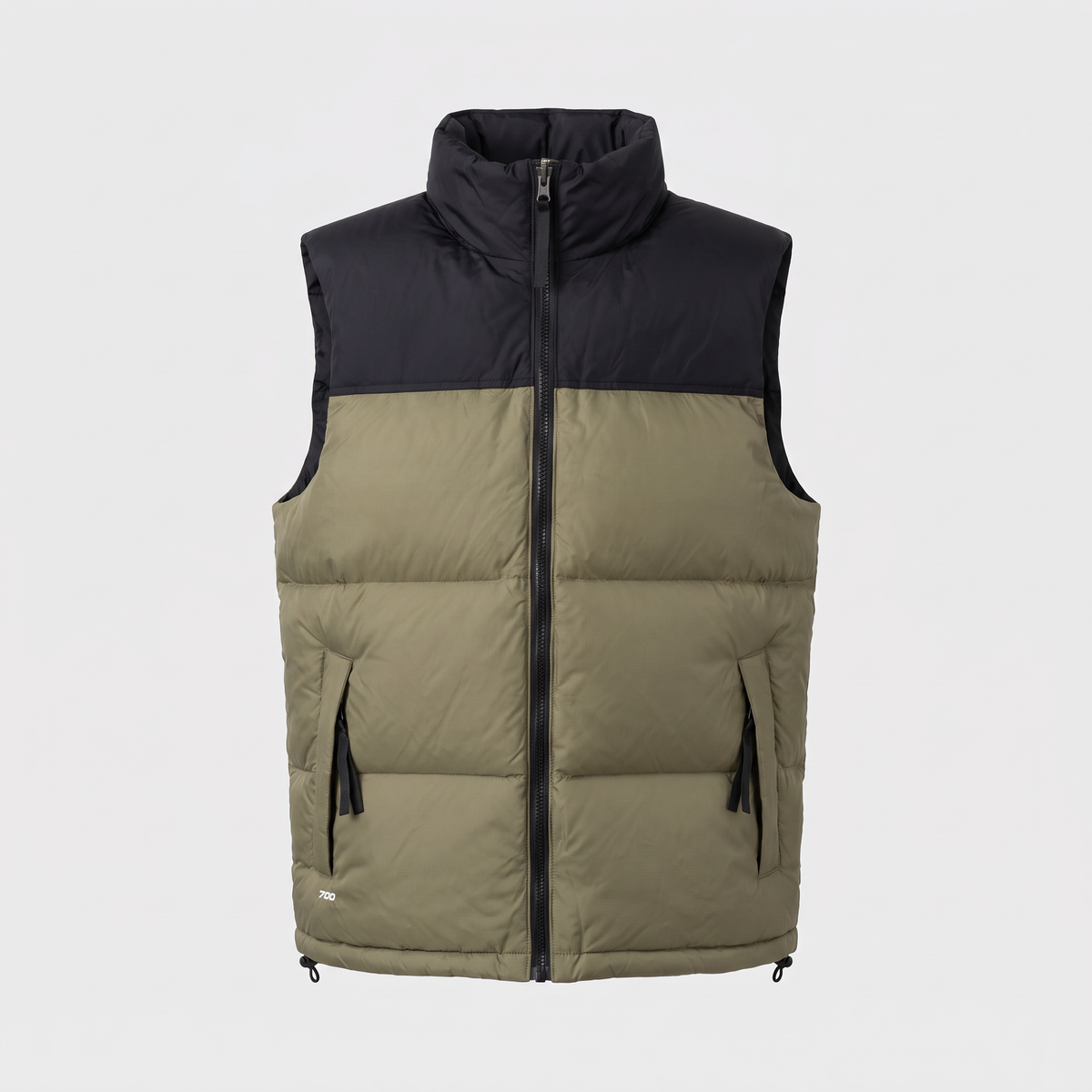 Terrabound men's colour block down gilet in Olive, front view