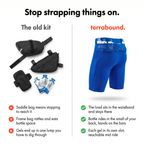 Comparison of a saddle bag, frame bag and armband against the five-pocket cycling shorts