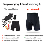The usual frame bag setup compared with the padded cycling shorts
