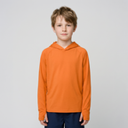Kids' Sun Hoodie in Orange, front view on a child