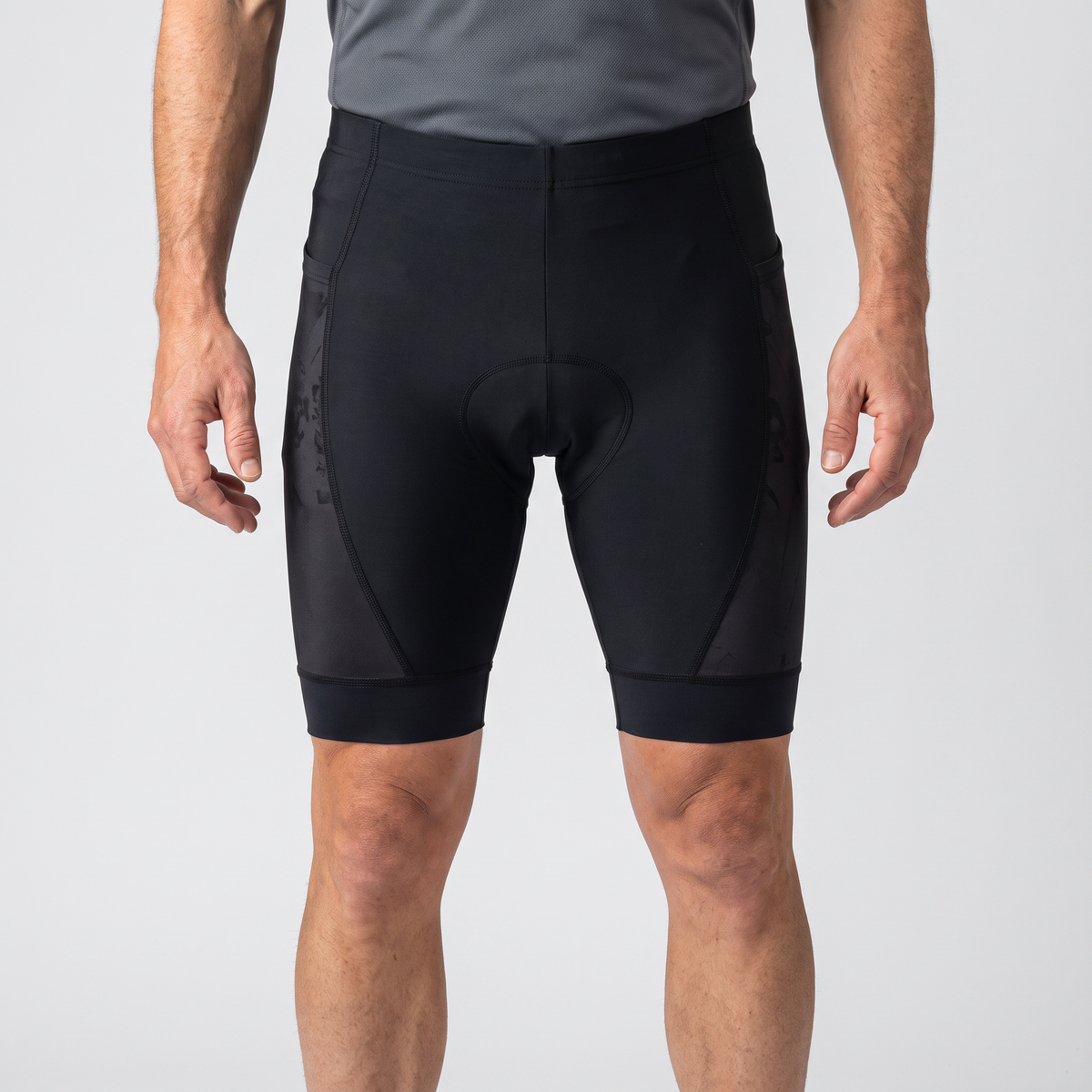 Cycling shorts worn, front view