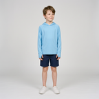 Kids' Sun Hoodie in Sky Blue, full length with thumbholes