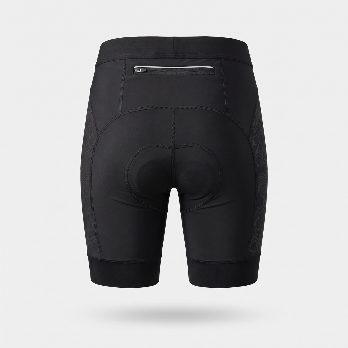 Cycling shorts back view showing the zipped rear pocket and seat panel