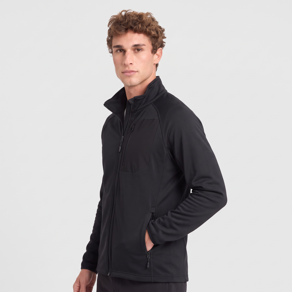 Terrabound Men's Fleece Jacket in Black, three-quarter view