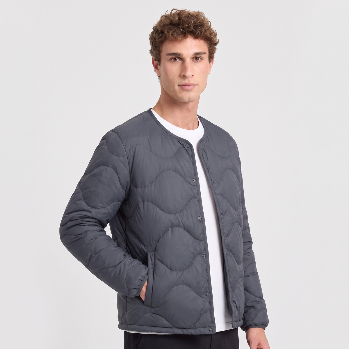 Terrabound Men's Puffer Jacket in Charcoal, three-quarter view