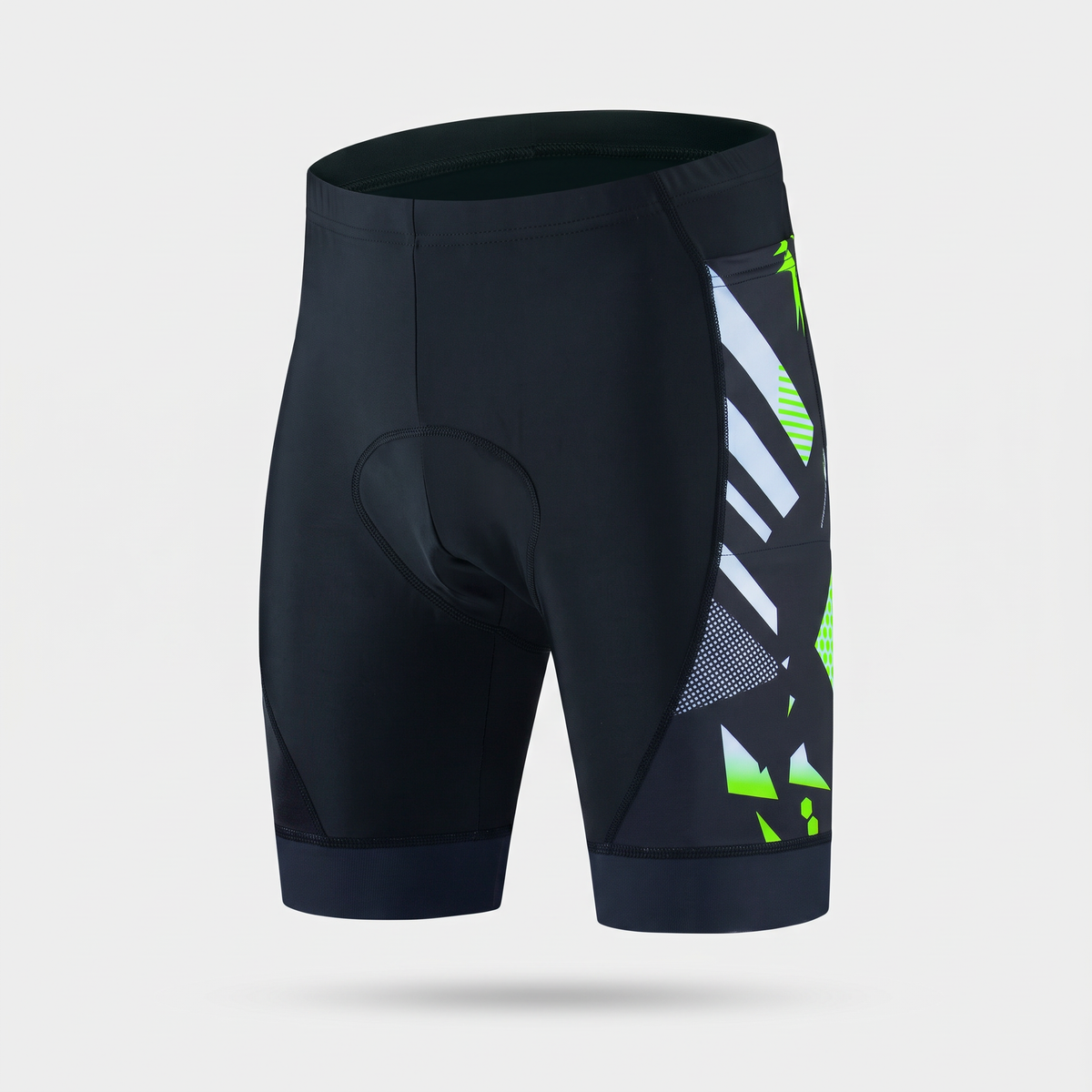 Men's padded cycling shorts in Fluorescent Green, front view