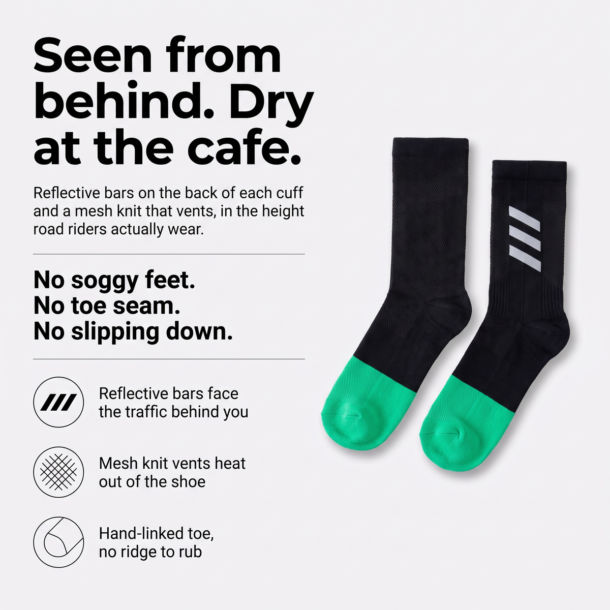 Reflective bars and breathable mesh knit features explained